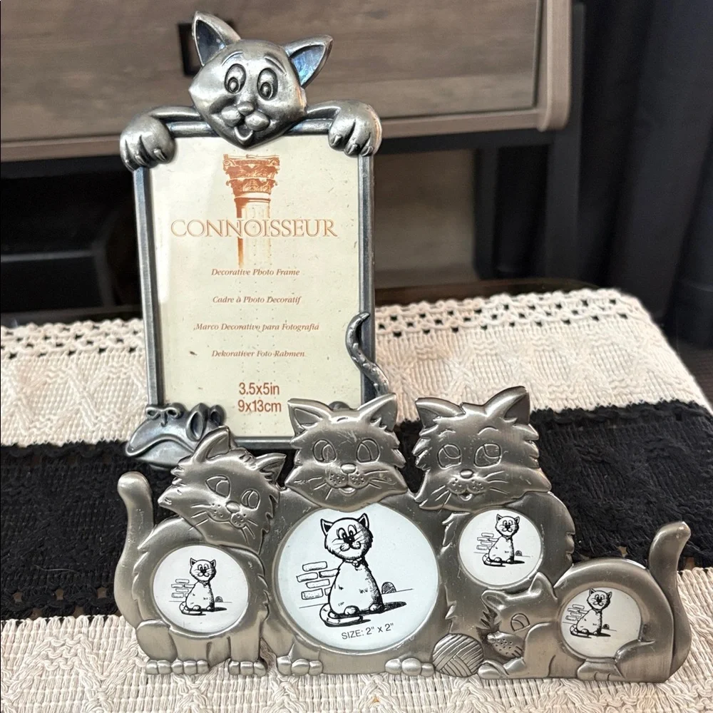🆕Vintage Fetco And Connoisseur Pewter Cat Picture Frames